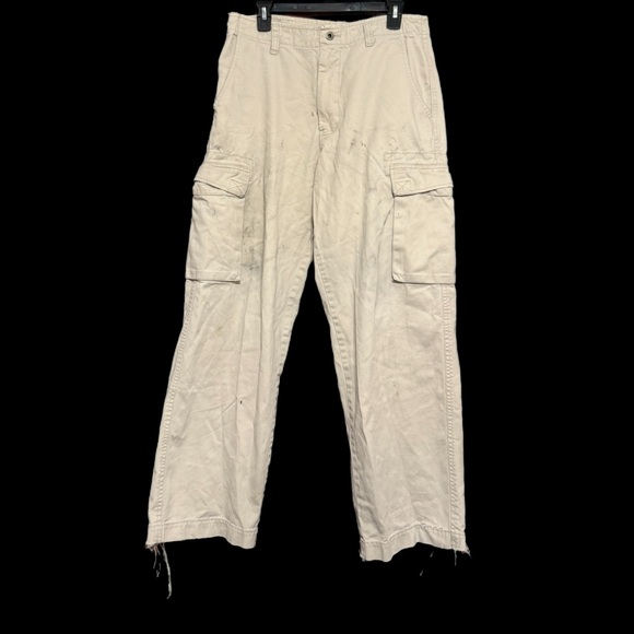 Union Bay Distressed Pants Men Size 32x32 Cream Baggy Straight Leg Cargo - Picture 1 of 13